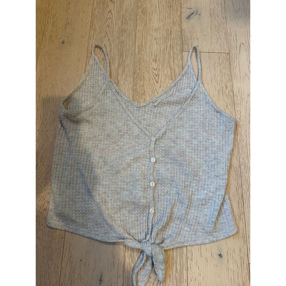 Urban Outfitters Waffle Knit Button Front Tie Hem Tank Top Grey Small